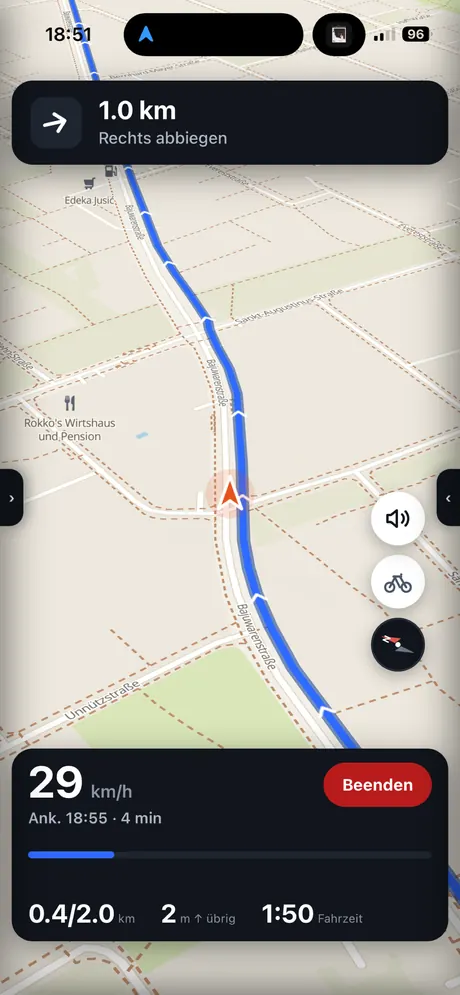 VeloPin iPhone app - Navigation Punkt für Punkt