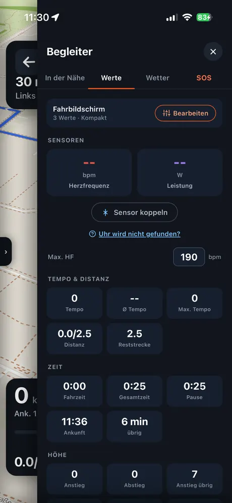 VeloPin iPhone app - Live-Fahrdaten