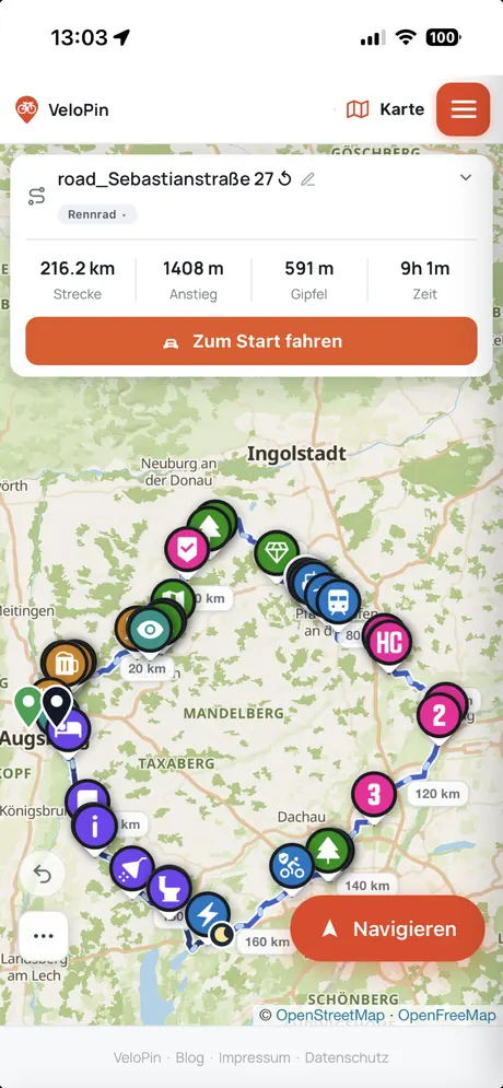 VeloPin iPhone app - Plane deine Route