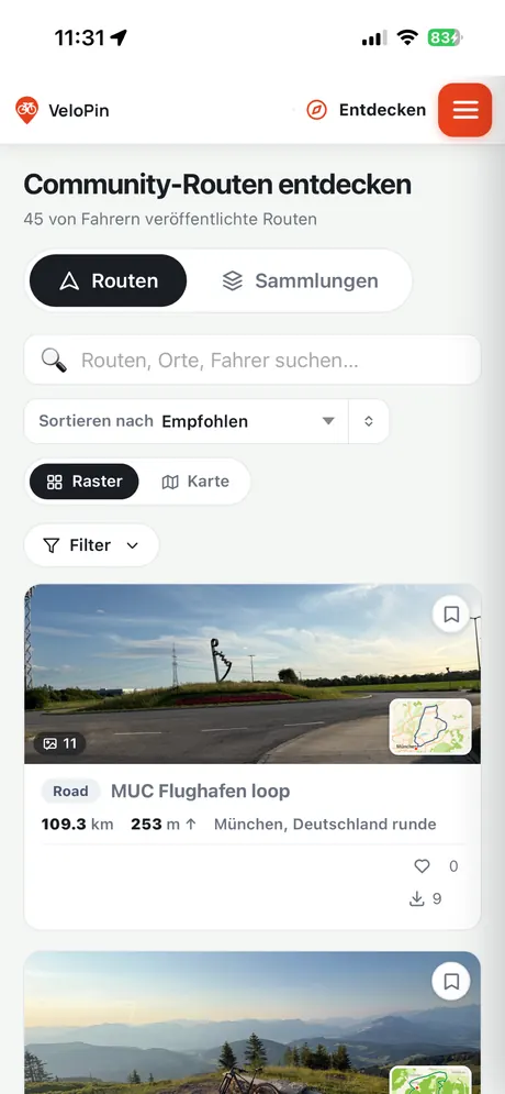 VeloPin iPhone app - Community-Routen entdecken
