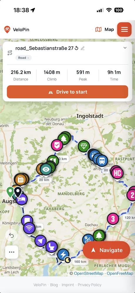 VeloPin iPhone app - Plan your route