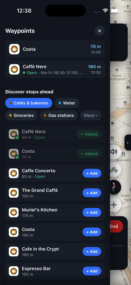 VeloPin iPhone app - Discover stops en route