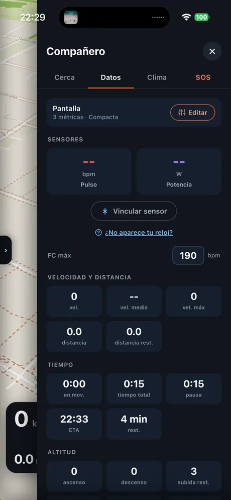 VeloPin iPhone app - Datos de ruta en vivo