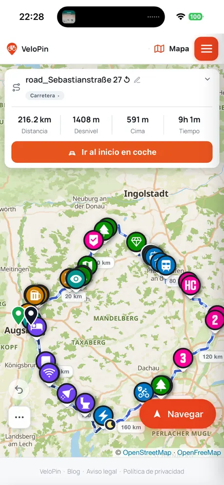 VeloPin iPhone app - Planifica tu ruta
