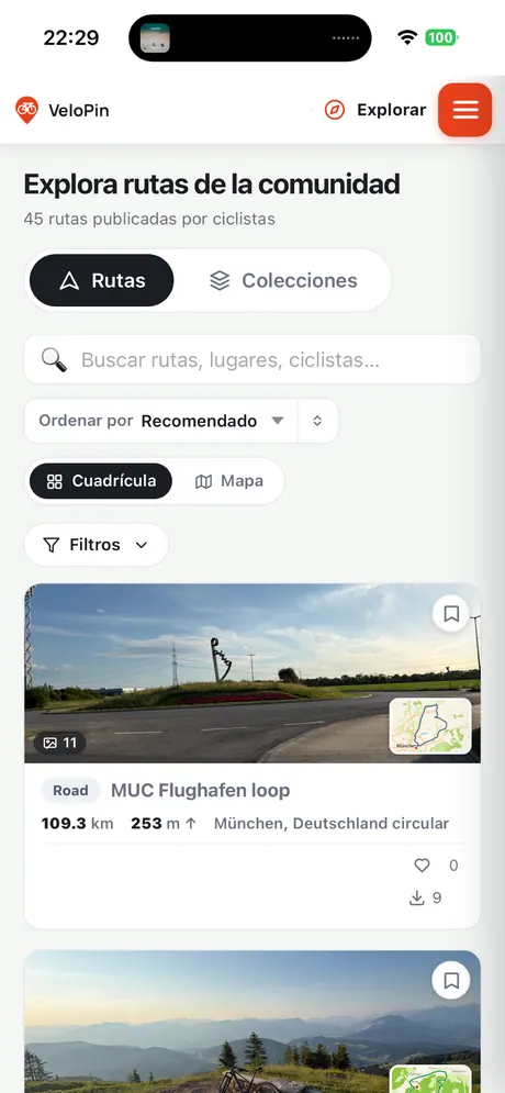 VeloPin iPhone app - Explora rutas de la comunidad