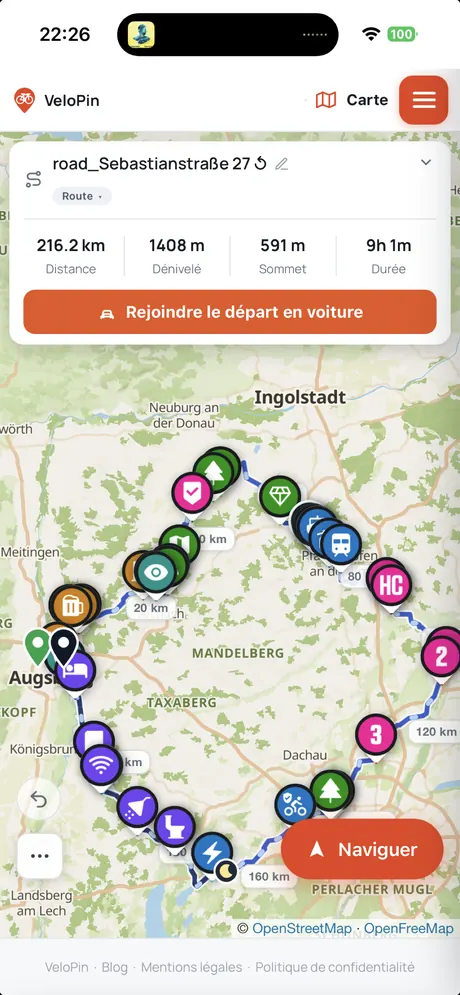 VeloPin iPhone app - Planifiez votre itinéraire