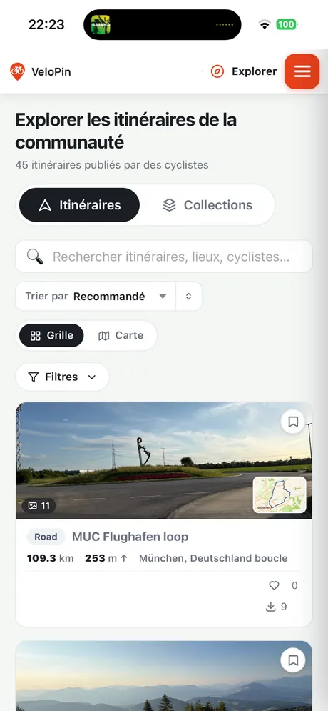 VeloPin iPhone app - Explorez les parcours de la communauté