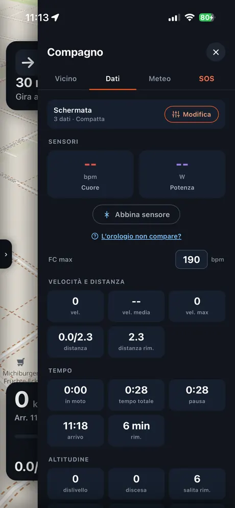 VeloPin iPhone app - Dati di viaggio live