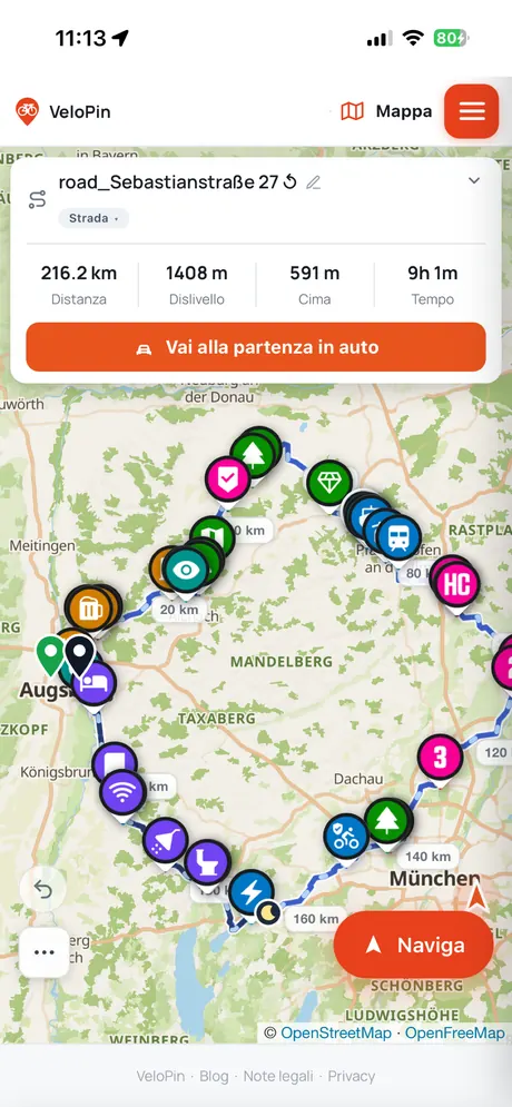 VeloPin iPhone app - Pianifica il percorso