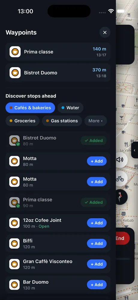 VeloPin iPhone app - Scopri soste lungo il percorso