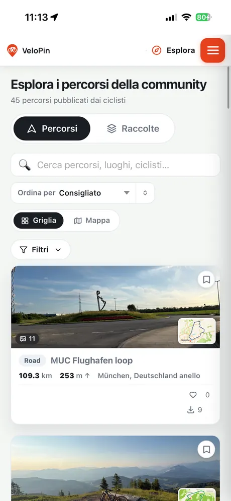 VeloPin iPhone app - Esplora i percorsi della community