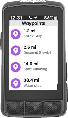 Wahoo ELEMNT showing generic purple pins without VeloPin
